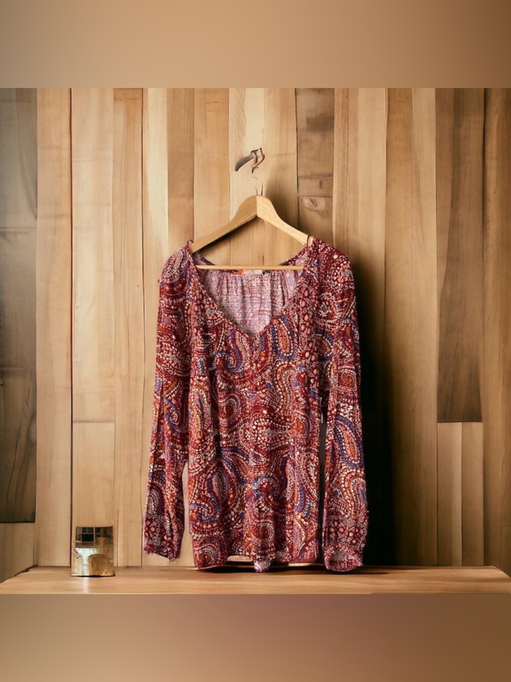 NEW Knox Rose Deep Hibiscus Boho Paisley Blouse Festival Cottagecore Woman Large